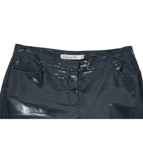 Dior Womens PVC Pants US 8 F 40 Shinny Viscose Anthracite Blue Slim Fit Trousers - Picture 2 of 10